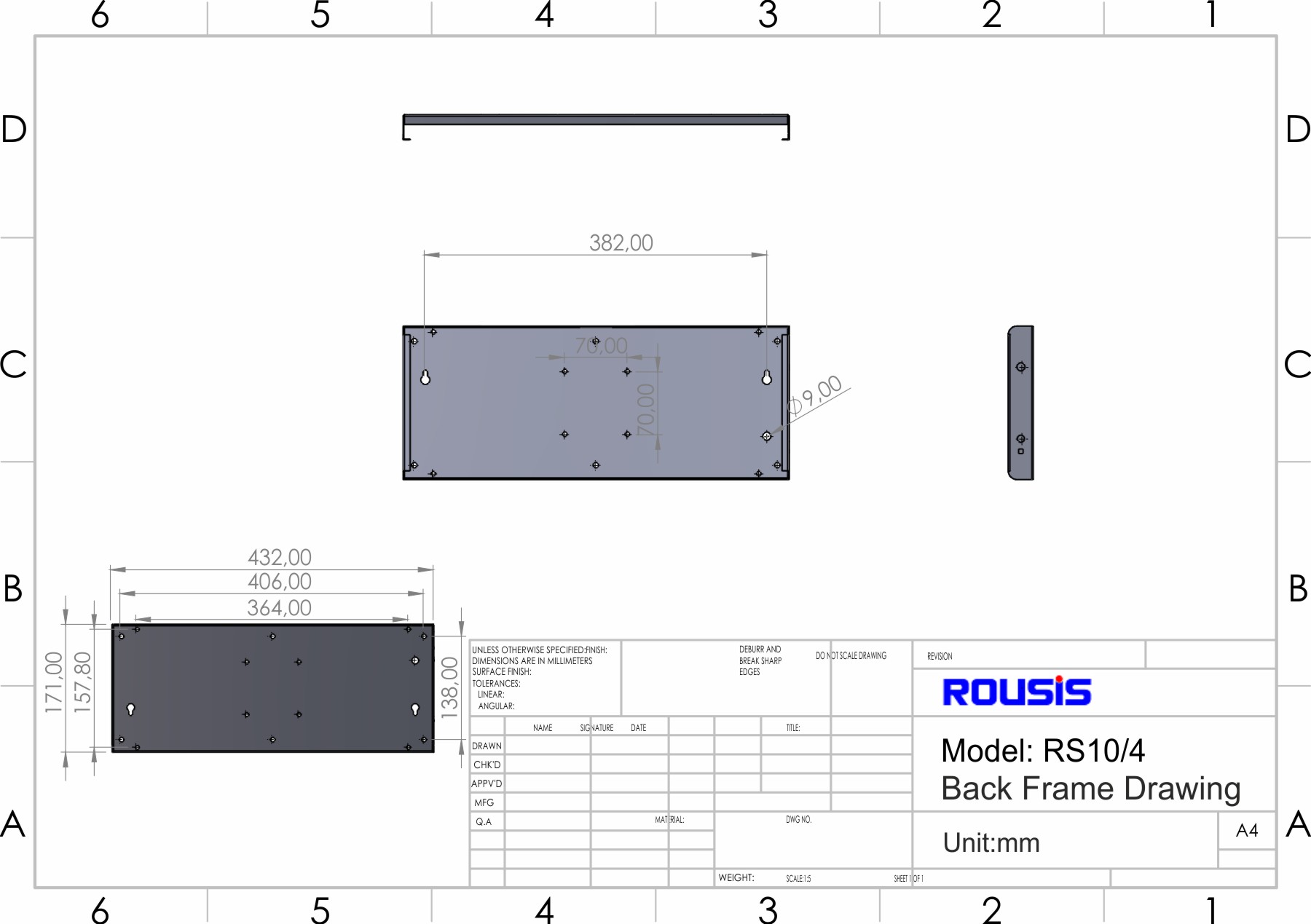 RS10-4 Back Frame Drawing of LED clock timer 10cm