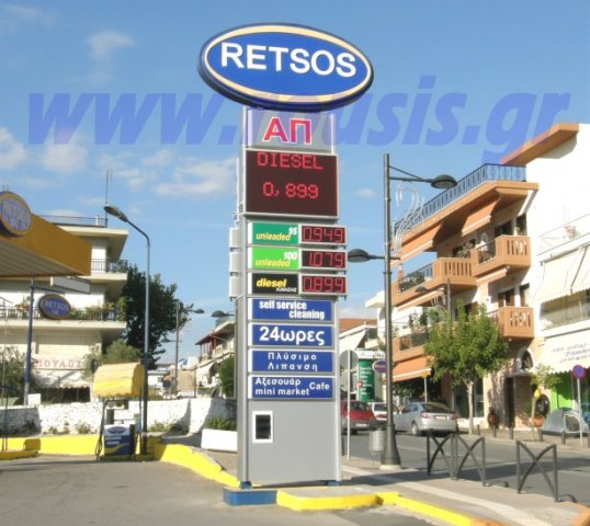Πινακίδα LED matrix και πινακίδες τιμών καυσίμων στην Ηλιούπολη Θεσσαλονίκης