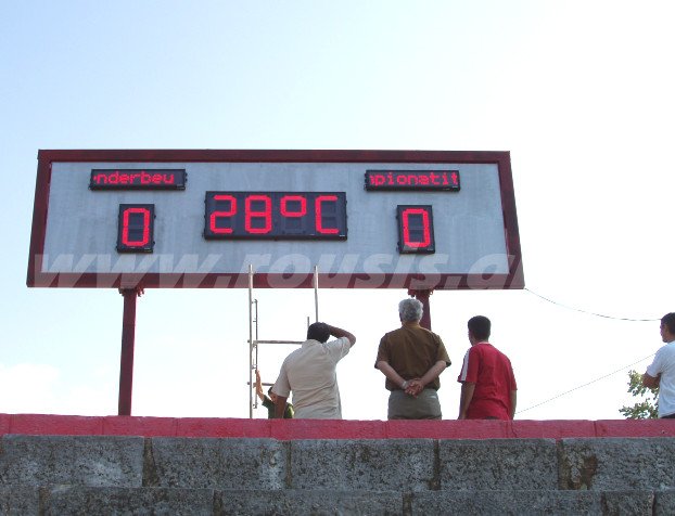 Football scoreboard big size in Koritsa Albania stadium.