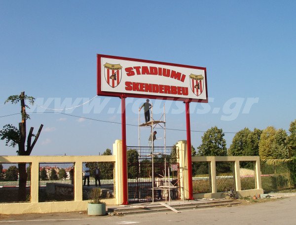 Football scoreboard big size in Koritsa Albania stadium.