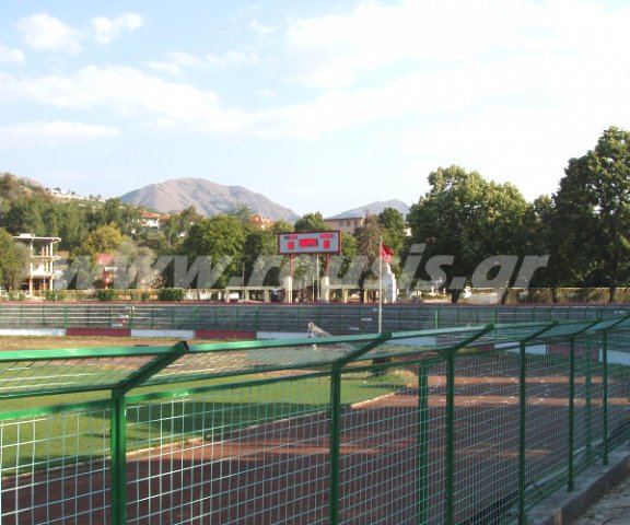 Football scoreboard big size in Koritsa Albania stadium.