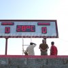 Football scoreboard big size in Koritsa Albania stadium.