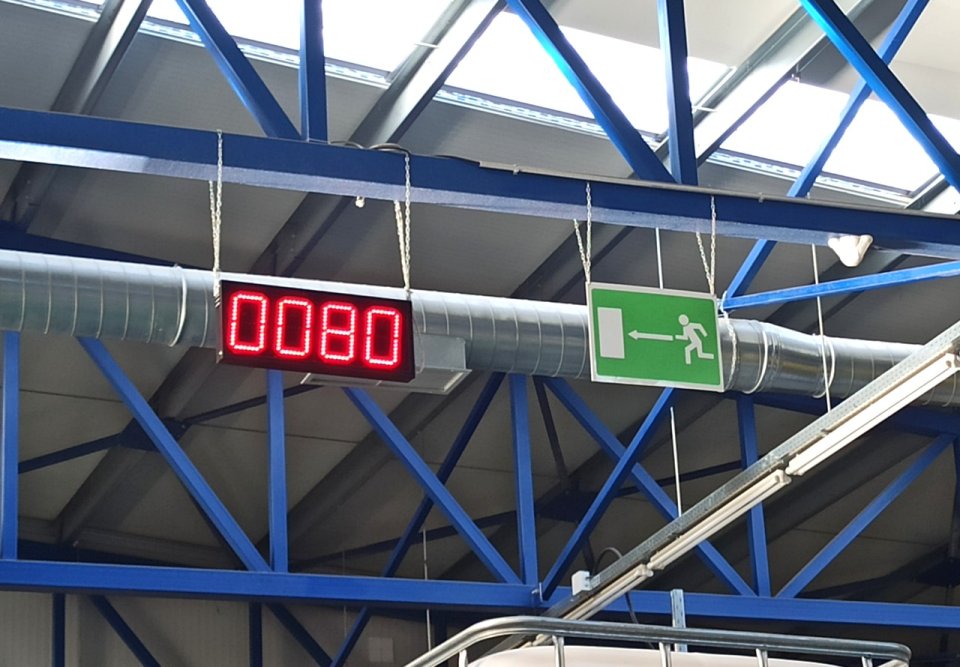 Industrial counter LED display in a factory of refrigerators