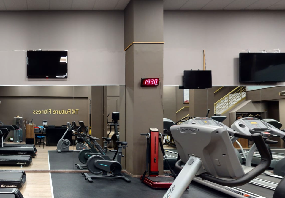 LED clock timer in fitness center.