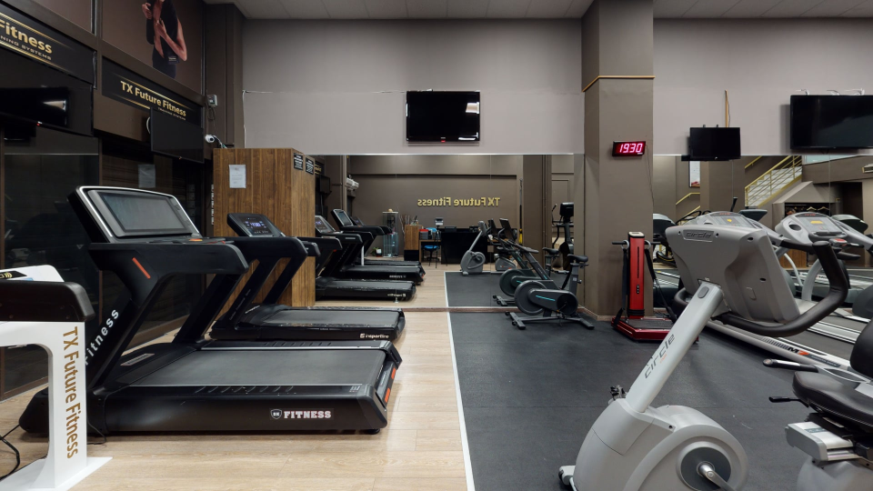 LED clock timer in fitness center.